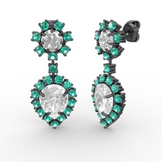 Swarovski ve yeşil kuvars 925 ayar siyah rodyum kaplama gümüş küpe
