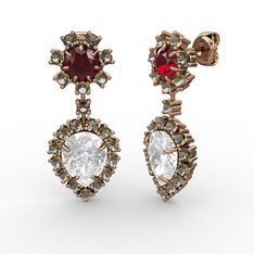 Seranta Damla Küpe - Swarovski, dumanlı kuvars ve garnet 14 ayar rose altın küpe #8cq3q8