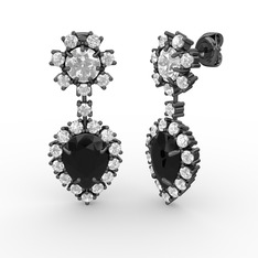 Siyah zirkon, swarovski ve beyaz zirkon 925 ayar siyah rodyum kaplama gümüş küpe