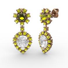 Swarovski ve peridot 925 ayar rose altın kaplama gümüş küpe