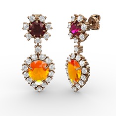 Sitrin, pırlanta ve rodolit garnet 8 ayar rose altın küpe (0.792 karat)