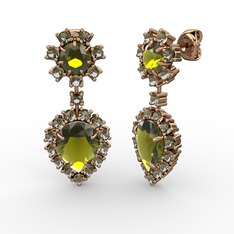 Peridot ve dumanlı kuvars 8 ayar rose altın küpe