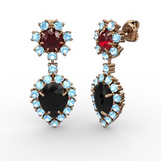 Seranta Damla Küpe - Siyah zirkon, akuamarin ve garnet 18 ayar rose altın küpe #93582z