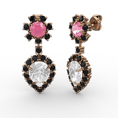 Seranta Damla Küpe - Beyaz zirkon, siyah zirkon ve pembe kuvars 18 ayar rose altın küpe #936ejj