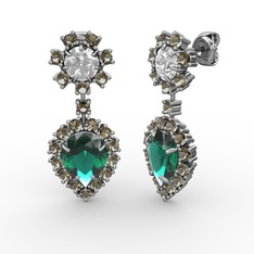 Yeşil kuvars, dumanlı kuvars ve swarovski 14 ayar beyaz altın küpe