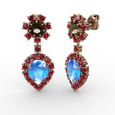 Akuamarin, garnet ve dumanlı kuvars 18 ayar rose altın küpe