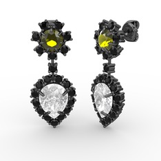 Seranta Damla Küpe - Swarovski, siyah zirkon ve peridot 925 ayar siyah rodyum kaplama gümüş küpe #9nvom3