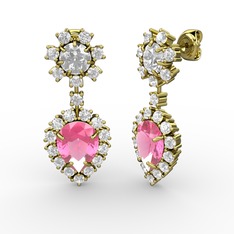 Seranta Damla Küpe - Pembe kuvars, pırlanta ve swarovski 14 ayar altın küpe (0.792 karat) #9o6p39