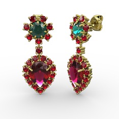 Seranta Damla Küpe - Rodolit garnet, garnet ve yeşil kuvars 925 ayar altın kaplama gümüş küpe #9redj0