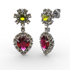 Seranta Damla Küpe - Rodolit garnet, dumanlı kuvars ve peridot 8 ayar beyaz altın küpe #9vc3qx