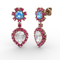 Seranta Damla Küpe - Beyaz zirkon, rodolit garnet ve akuamarin 14 ayar rose altın küpe #9zp44a