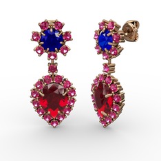 Seranta Damla Küpe - Garnet, rodolit garnet ve lab safir 14 ayar rose altın küpe #a4pgpv