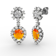 Sitrin, beyaz zirkon ve swarovski 925 ayar gümüş küpe