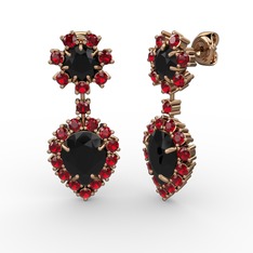 Siyah zirkon ve garnet 18 ayar rose altın küpe