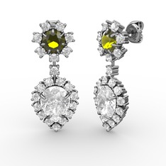 Beyaz zirkon ve peridot 18 ayar beyaz altın küpe