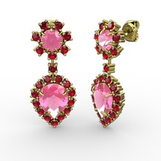 Seranta Damla Küpe - Pembe kuvars ve garnet 8 ayar altın küpe #are5ym
