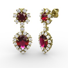 Seranta Damla Küpe - Rodolit garnet, beyaz zirkon ve garnet 14 ayar altın küpe #at3jql