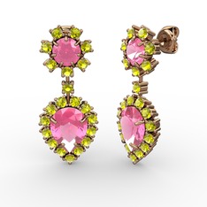 Seranta Damla Küpe - Pembe kuvars ve peridot 8 ayar rose altın küpe #awzufm