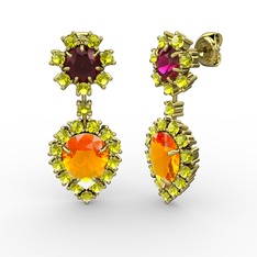 Seranta Damla Küpe - Sitrin, peridot ve rodolit garnet 8 ayar altın küpe #b1qpfw