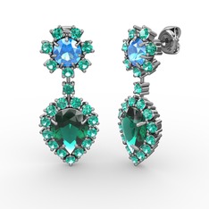 Yeşil kuvars ve akuamarin 18 ayar beyaz altın küpe