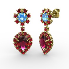 Rodolit garnet, garnet ve akuamarin 8 ayar altın küpe