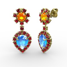 Akuamarin, garnet ve sitrin 8 ayar altın küpe