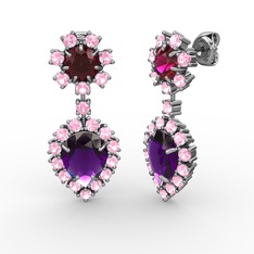 Seranta Damla Küpe - Ametist, pembe kuvars ve rodolit garnet 18 ayar beyaz altın küpe #bbfarj