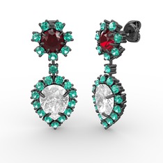 Seranta Damla Küpe - Swarovski, yeşil kuvars ve garnet 925 ayar siyah rodyum kaplama gümüş küpe #bbz96u