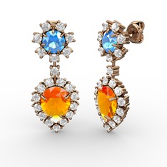 Seranta Damla Küpe - Sitrin, swarovski ve akuamarin 14 ayar rose altın küpe #bh4a27