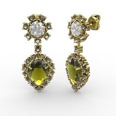 Seranta Damla Küpe - Peridot, dumanlı kuvars ve swarovski 14 ayar altın küpe #bk8xoo