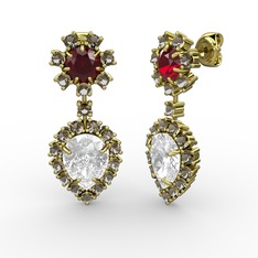 Seranta Damla Küpe - Swarovski, dumanlı kuvars ve garnet 8 ayar altın küpe #bp4ren