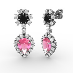 Seranta Damla Küpe - Pembe kuvars, pırlanta ve siyah zirkon 18 ayar beyaz altın küpe (0.792 karat) #br79rc