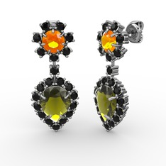 Peridot, siyah zirkon ve sitrin 18 ayar beyaz altın küpe