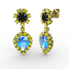 Seranta Damla Küpe - Akuamarin, peridot ve siyah zirkon 18 ayar altın küpe #c89nl1