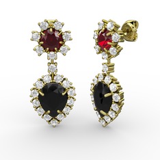 Seranta Damla Küpe - Siyah zirkon, pırlanta ve garnet 14 ayar altın küpe (0.792 karat) #cbxqtm