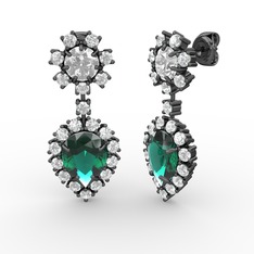 Seranta Damla Küpe - Yeşil kuvars, pırlanta ve beyaz zirkon 925 ayar siyah rodyum kaplama gümüş küpe (0.792 karat) #cg3nx9