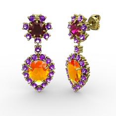 Seranta Damla Küpe - Sitrin, ametist ve rodolit garnet 925 ayar altın kaplama gümüş küpe #ctov89