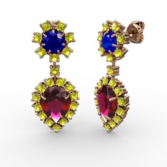 Rodolit garnet, peridot ve lab safir 14 ayar rose altın küpe