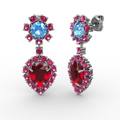 Seranta Damla Küpe - Garnet, rodolit garnet ve akuamarin 14 ayar beyaz altın küpe #cwgd6y