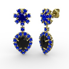 Seranta Damla Küpe - Siyah zirkon ve lab safir 18 ayar altın küpe #cyg3ef