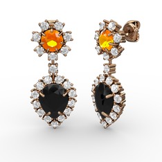 Seranta Damla Küpe - Siyah zirkon, pırlanta ve sitrin 14 ayar rose altın küpe (0.792 karat) #cynvpw