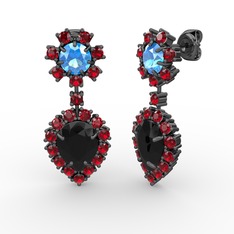 Seranta Damla Küpe - Siyah zirkon, garnet ve akuamarin 925 ayar siyah rodyum kaplama gümüş küpe #d3d6an