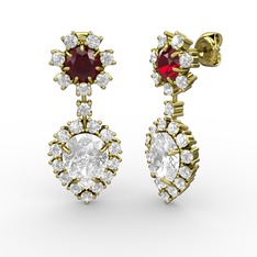 Seranta Damla Küpe - Beyaz zirkon, swarovski ve garnet 14 ayar altın küpe #d58ks