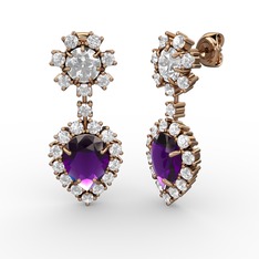Seranta Damla Küpe - Ametist ve swarovski 18 ayar rose altın küpe #d9x813
