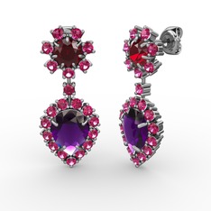 Ametist, rodolit garnet ve garnet 8 ayar beyaz altın küpe