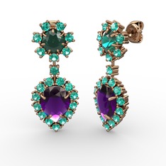 Seranta Damla Küpe - Ametist ve yeşil kuvars 925 ayar rose altın kaplama gümüş küpe #dg4bwz