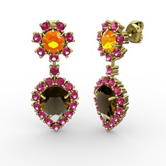 Seranta Damla Küpe - Dumanlı kuvars, rodolit garnet ve sitrin 8 ayar altın küpe #dhmyqj