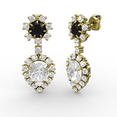 Seranta Damla Küpe - Swarovski, beyaz zirkon ve siyah zirkon 18 ayar altın küpe #dmagb5