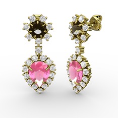 Seranta Damla Küpe - Pembe kuvars, pırlanta ve dumanlı kuvars 8 ayar altın küpe (0.792 karat) #dodg0b