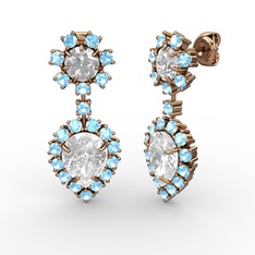 Seranta Damla Küpe - Swarovski, akuamarin ve beyaz zirkon 18 ayar rose altın küpe #dy04lb